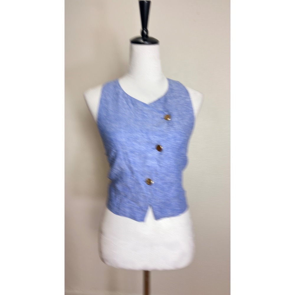 Zara Blue Sleeveless Button Front Vest